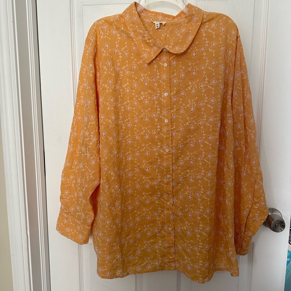 Candace Cameron Bure Regular Button-Front Eyelet Shirt 3X